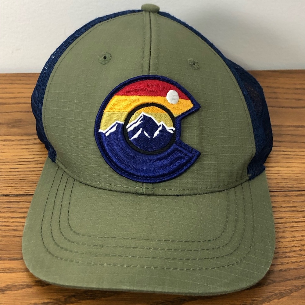 Olive Green Trucker Hat with Mountain Patch